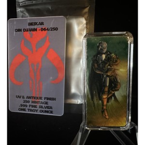 The Mandalorian - Din Djarin -UV Colorized & Antiqued Beskar Bar 1oz .999 Silver