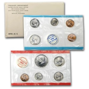 1970 Mint Set, Large Date Lincoln Cent, 10 Coins