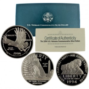 1994 U.S. Veterans 3-Coin Set Commemorative Silver Dollars — photo 2