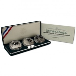 1994 U.S. Veterans 3-Coin Set Commemorative Silver Dollars