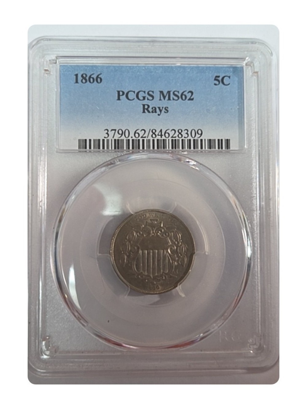 1866 Shield Nickel Rays MS62