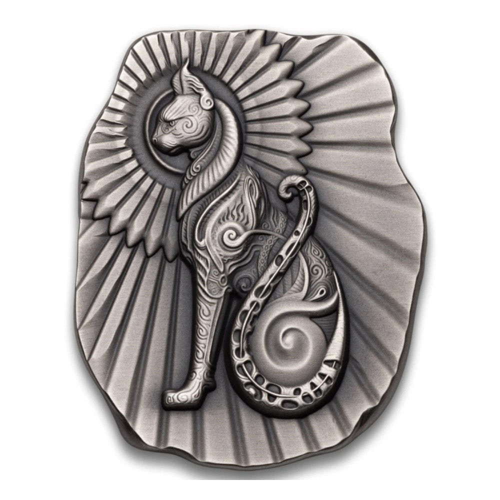 5oz Argentia Silver Egyptian Cat Ultra High Relief Art Bar Uncirculated