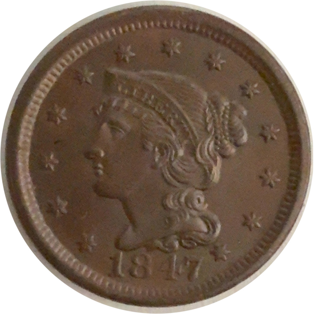 1847 Braided Hair Large Cent Medium Letters VF20 photo 2