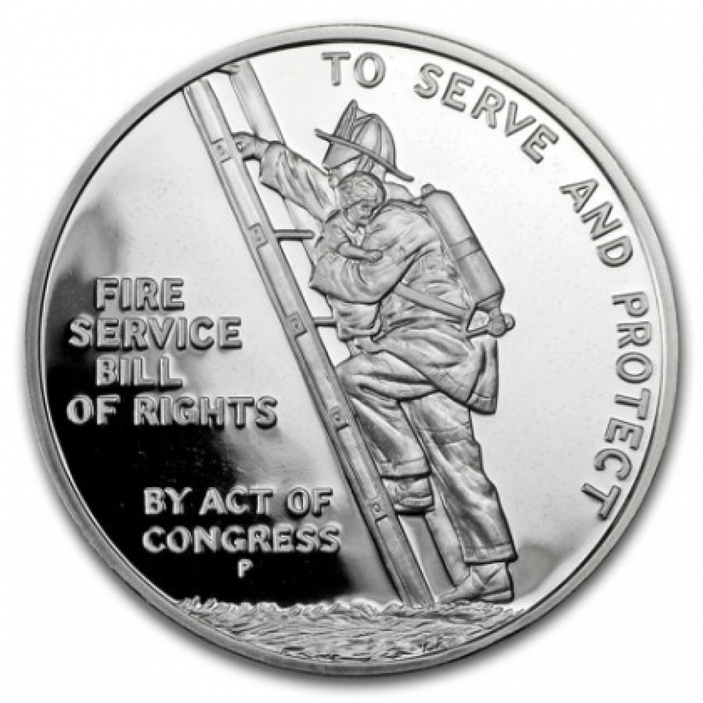 1992-P Ben Franklin Firefighters Silver Medal Proof 1 oz .999 Fine   photo 2