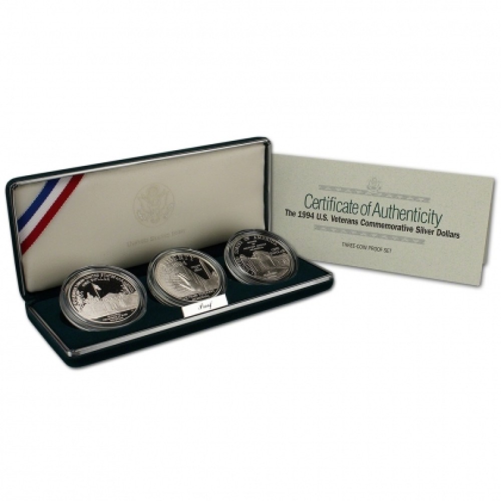 1994 U.S. Veterans 3-Coin Set Commemorative Silver Dollars