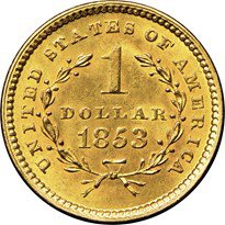 Liberty Head (Type One) Gold Dollar (1849-1854) reverse, 
