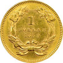 Indian Head (Type Three) Gold Dollar (1856-1889) reverse, 