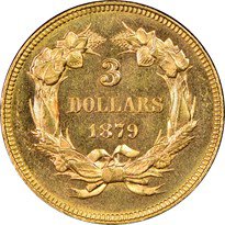 Indian Head $3 (1854-1889) reverse, 