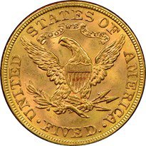 Liberty Head $5 (1839-1908) reverse, 