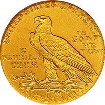 Indian Head $5 (1908-1929) reverse, 