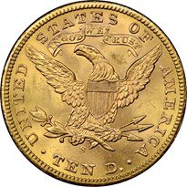 Liberty Head $10 (1838-1907) reverse, 